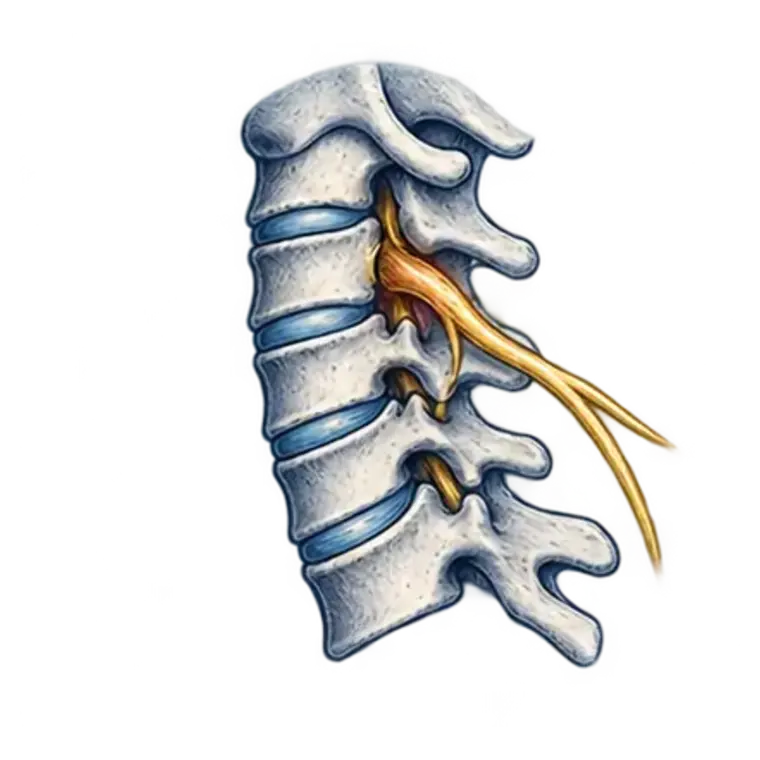 Cervical anatomy illustration showing nerve-root irritation in the neck