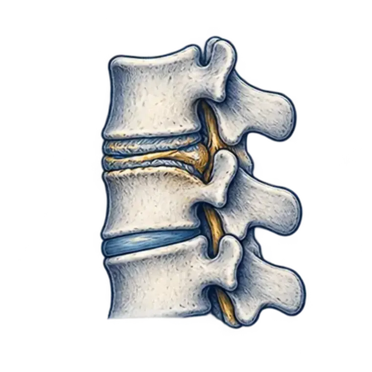Spinal anatomy illustration showing degenerative disc changes