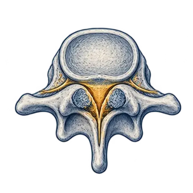 Spinal anatomy illustration showing narrowing around spinal nerves