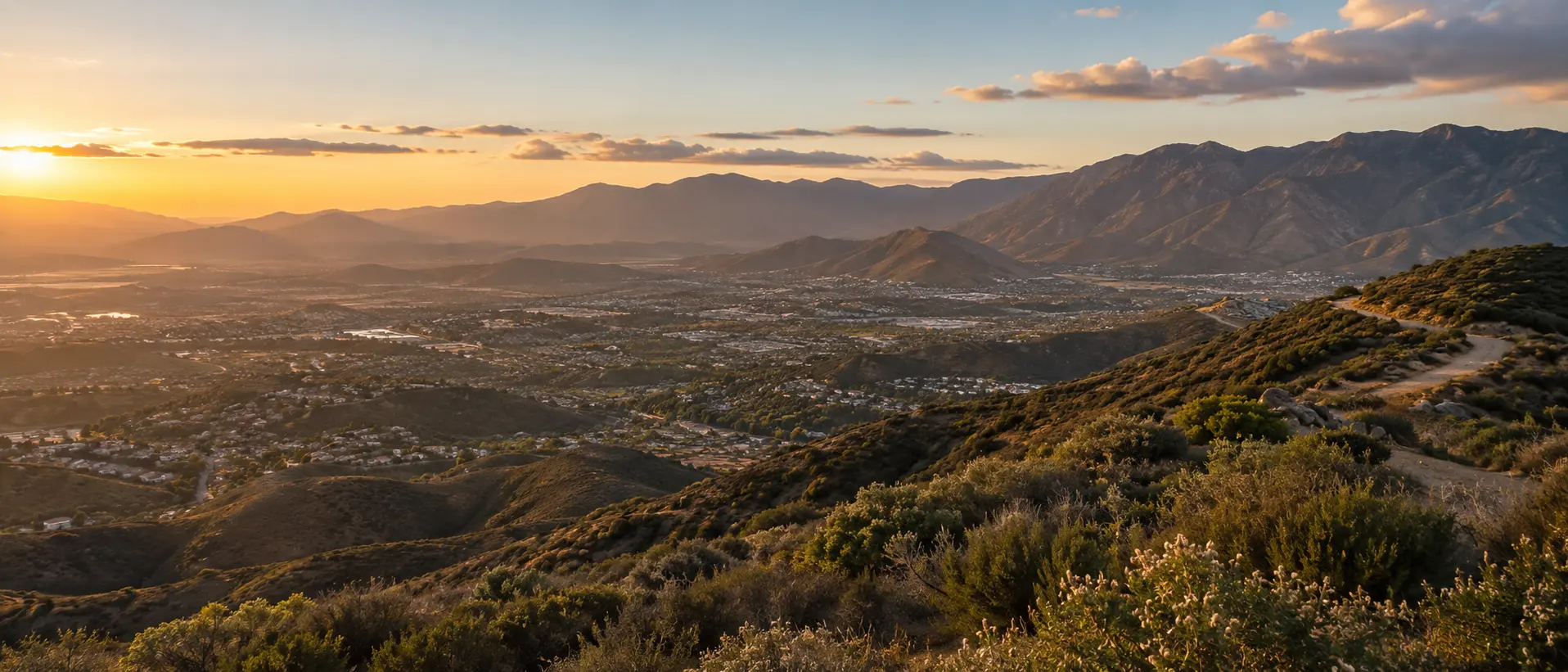 Representative Corona, California landscape overlooking the basin and Santa Ana Mountains